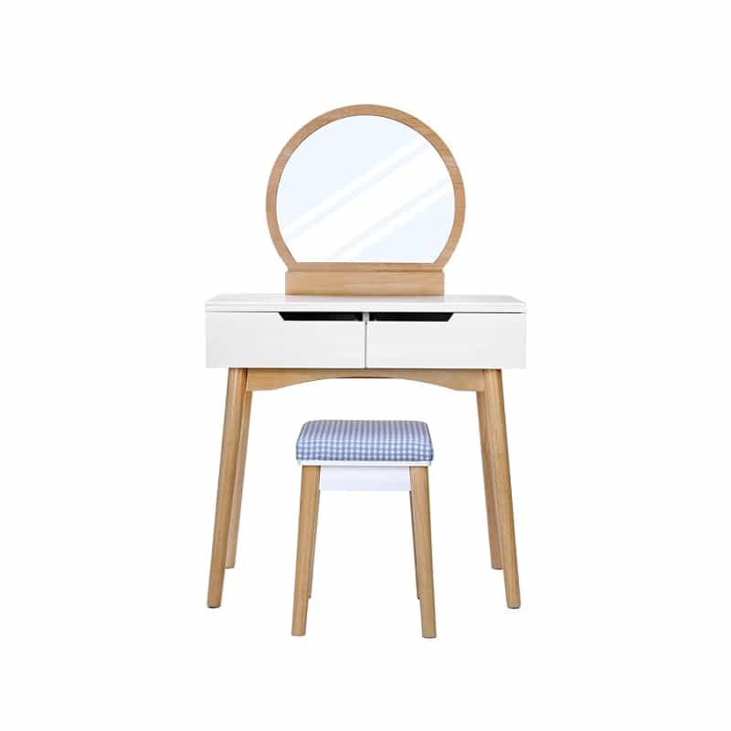 White Makeup Vanity Table With Round Mirror