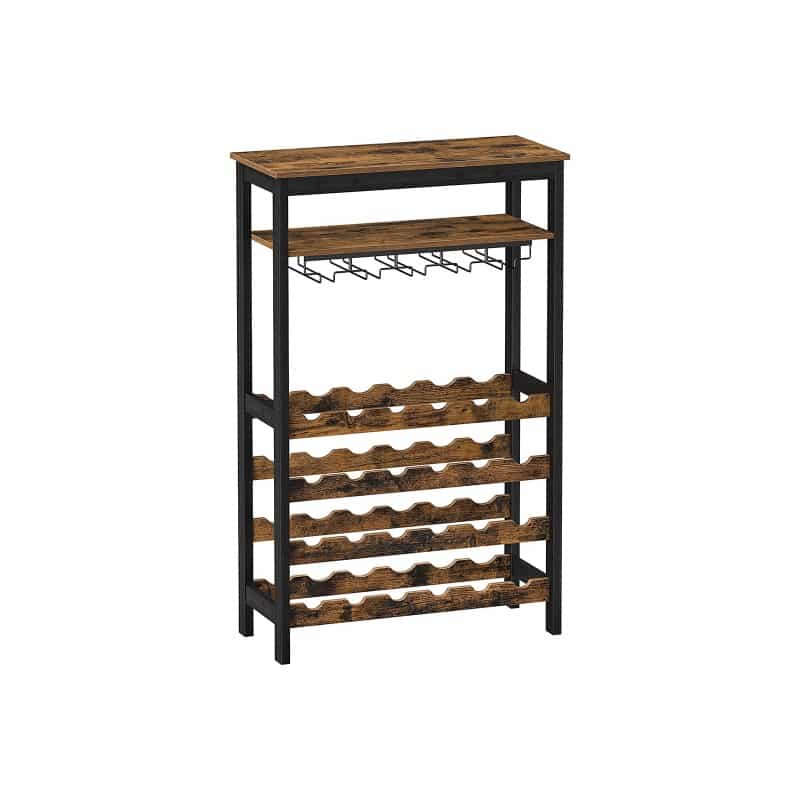 Industrial Brown Wine Rack With Glass Holder