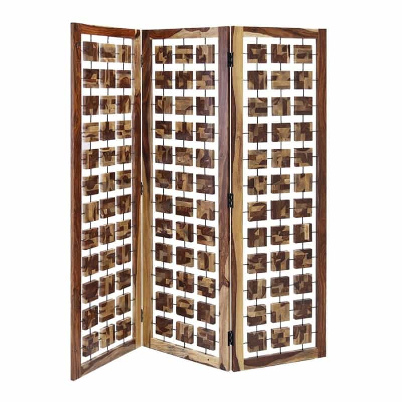 72" Brown Solid Wood Folding Three Panel Screen Room Divider