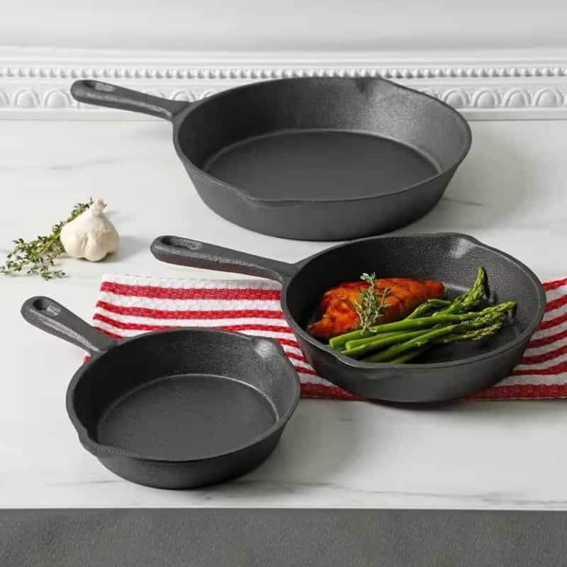 3-Piece Cast Iron Cookware Set With 8-Inch 6-Inch And 10-Inch Skillet Frying Pan