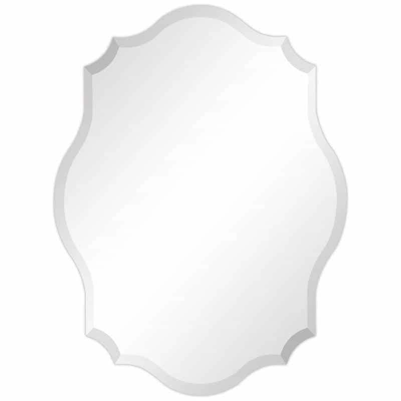 Modern Frameless 32 X 24 Inch Scalloped Beveled Accent Bathroom Mirror
