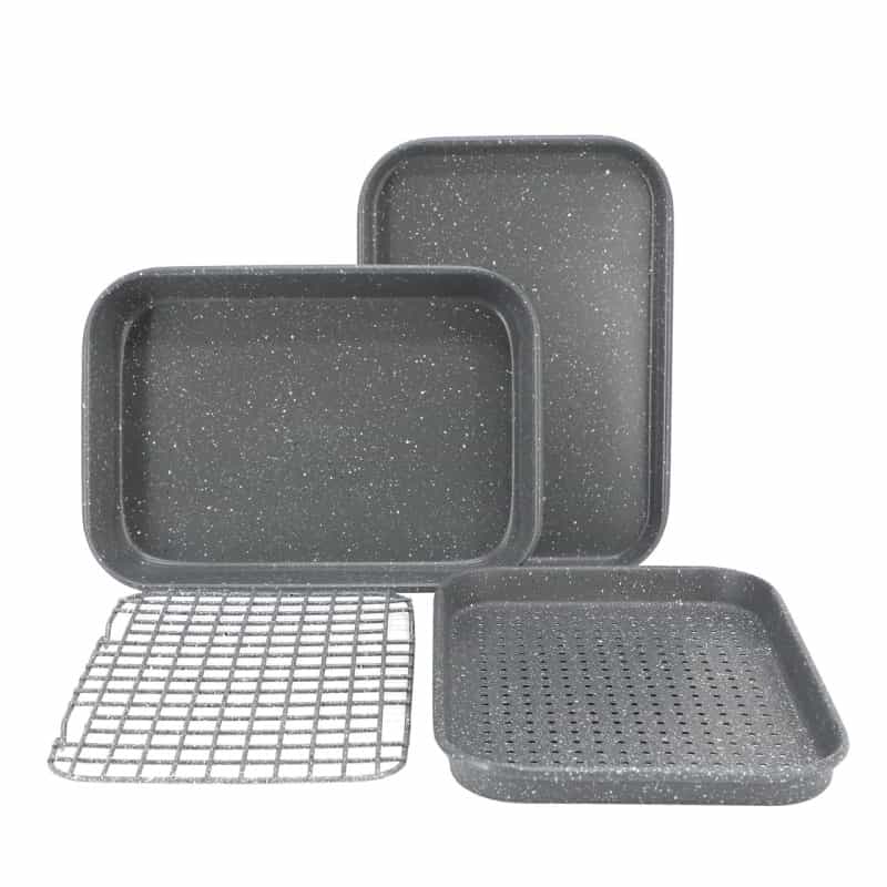 Oster Greystone 4 Piece Nonstick Carbon Steel Toaster Oven Bakeware Set In Speckled Grey