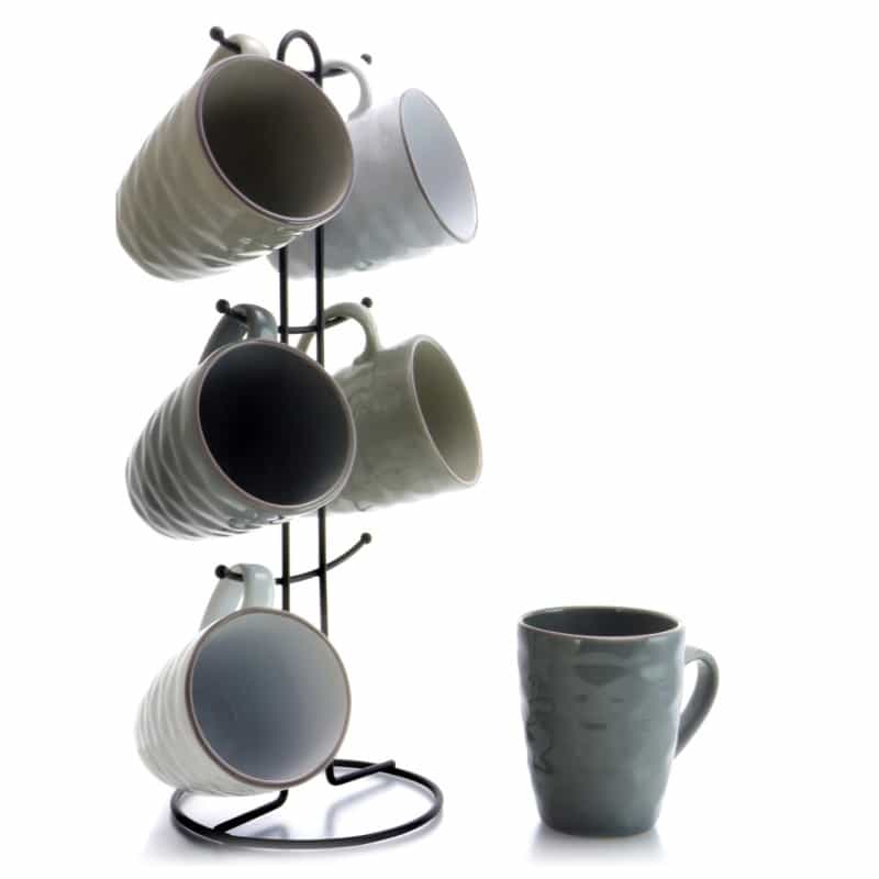 Elama Tahitian Waves 6-Piece 12 Oz. Mug Set With Stand, Assorted Colors