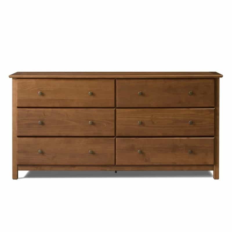 Farmhouse Solid Pine Wood 6 Drawer Dresser In Walnut Finish