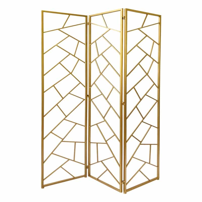 71" Gold Ironfolding Three Panel Screen Room Divider