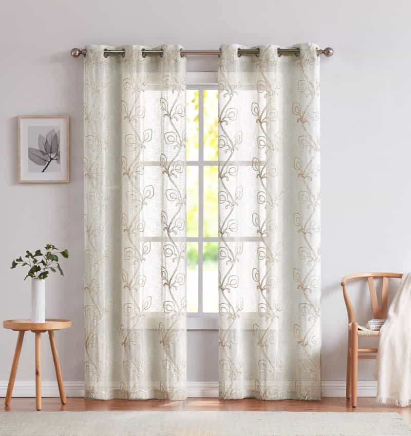 Set Of Two 84" Beige Boho Embroidered Window Panels