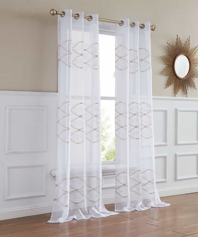 Set Of Two 84" Gold Wave Embroidered Window Panels