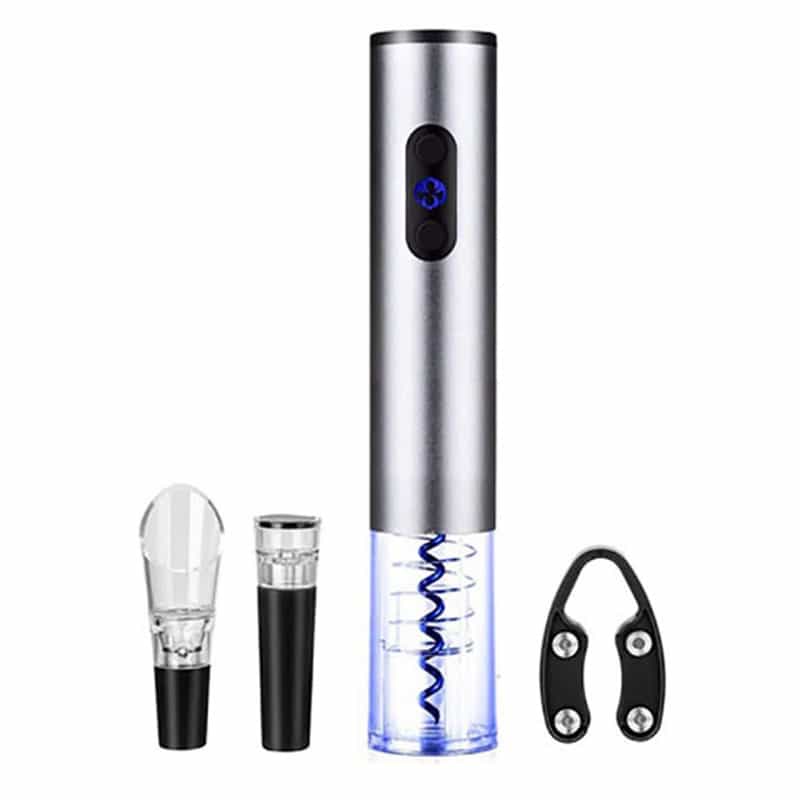 Brentwood Electric Wine Bottle Opener With Foil Cutter, Vacuum Stopper, And Aerator Pourer In Silver