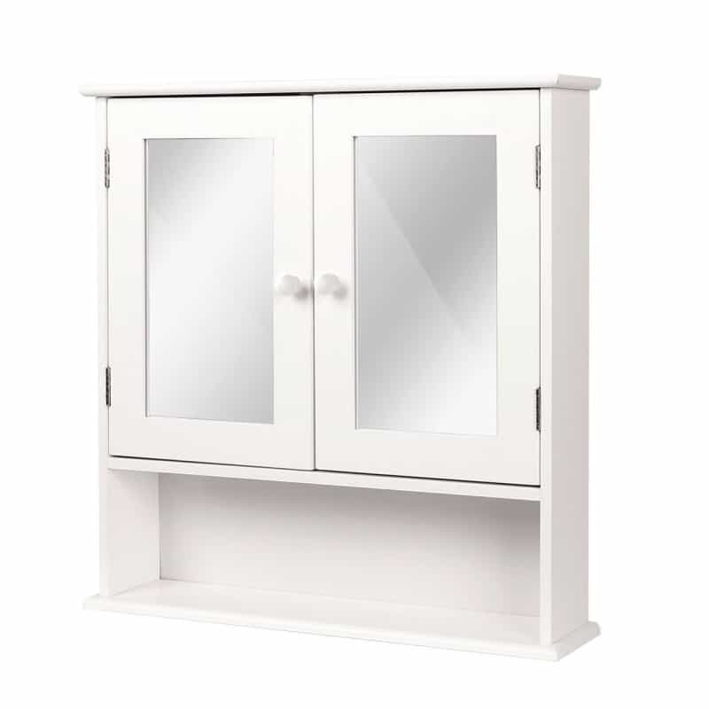 White 2-Door Mirrored Medicine Cabinet With Open Shelf