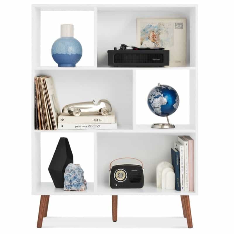 Mid Century Modern Style Bookcase Storage Shelving Unit In White Wood Finish