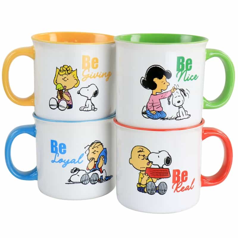 Peanuts Gentle Reminders Stoneware 4 Piece 21Oz Mug Set In Assorted Designs