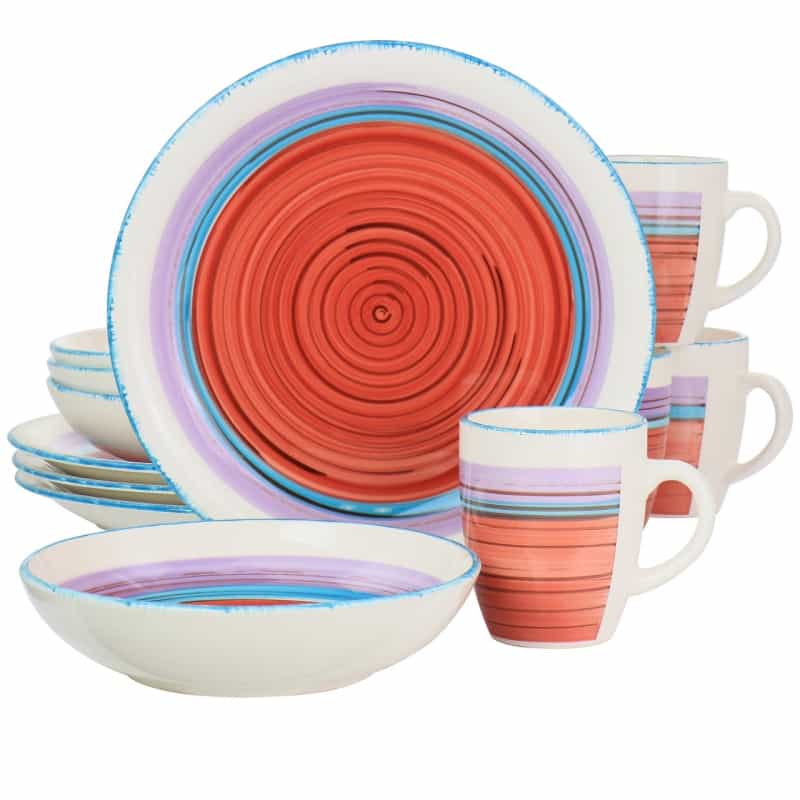 Gibson Home Richvale 12 Piece Round Durastone Dinnerware Set In Red