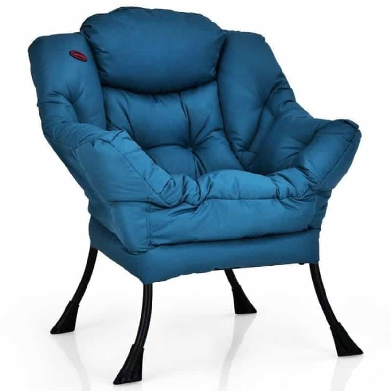 Modern Cushioned Accent Chair With Side Pocket In Navy Blue Upholstered Fabric
