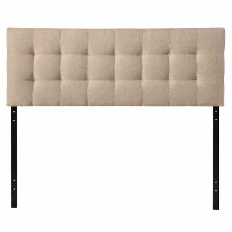 King Size Beige Fabric Upholstered Mid-Century Style Headboard