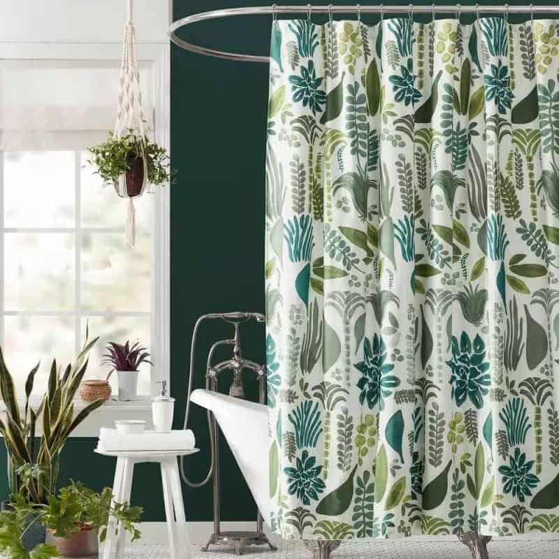72 X 72 Inch Cotton Poly Shower Curtain With Garden Leaves Herb Floral Pattern