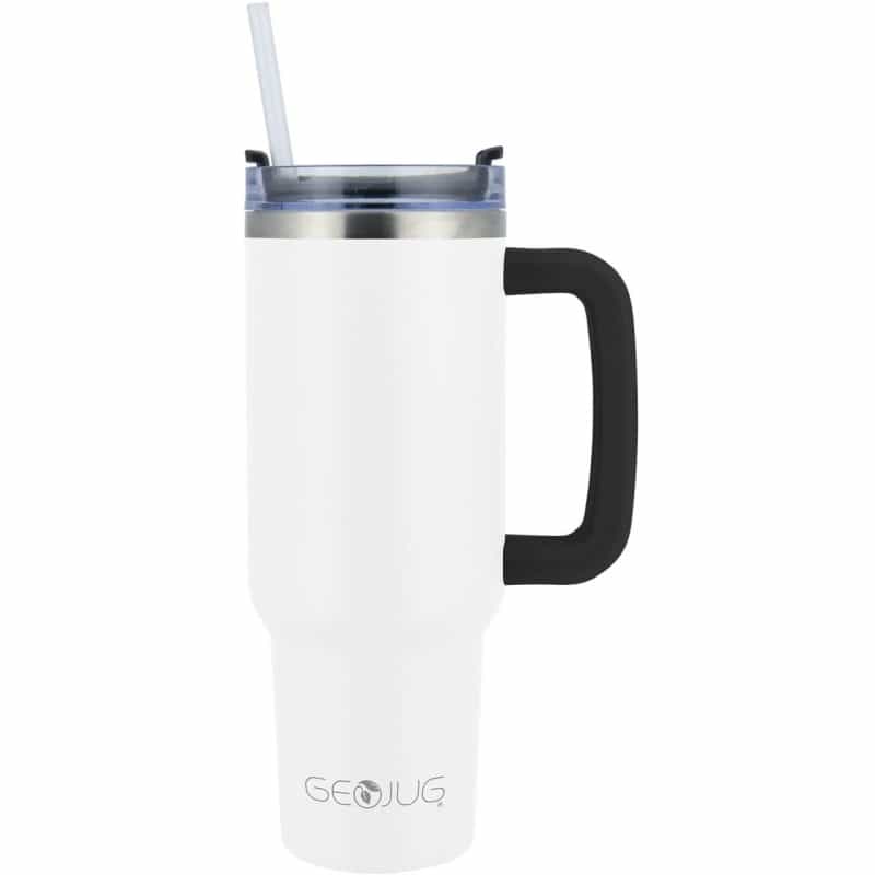 Brentwood Geojug 40Oz Insulated Stainless Steel Tumbler Cup In Cream With Handle