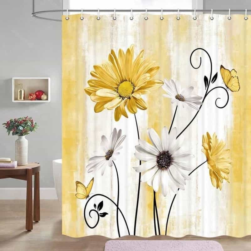 72"W X 72"H Yellow Vibrant Floral Butterfly Polyester Shower Curtain