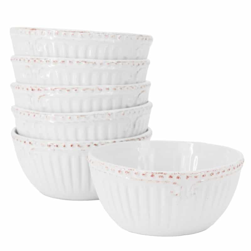 Modern Southern Home Capri 6 Piece 6 Inch Stoneware Embossed Cereal Bowl Set In White