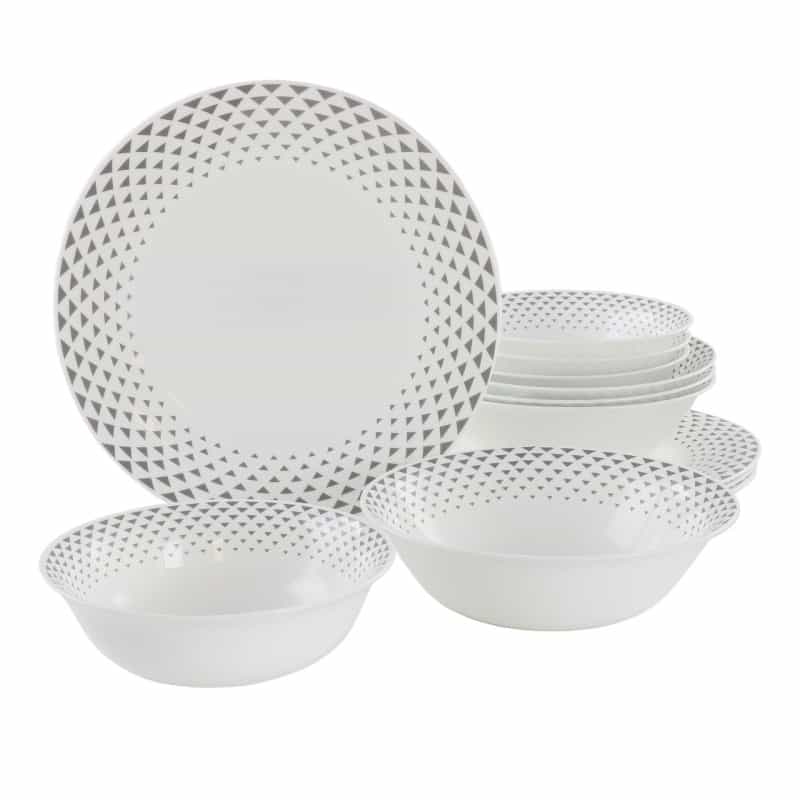Ultra By Gibson Cane Peak 12 Piece Opal Glass Dinnerware Set In White With Grey Accents