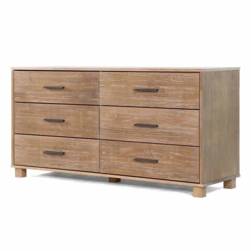 Modern Farmhouse Solid Wood 6 Drawer Double Dresser In Rustic Pine Finish