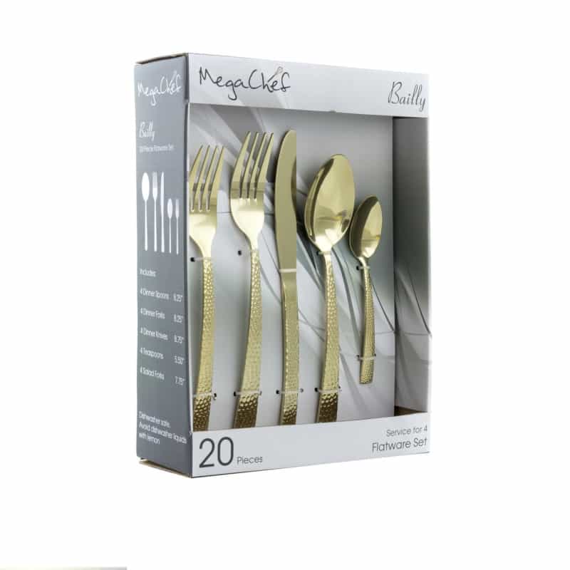 Megachef Baily 20 Piece Flatware Utensil Set, Stainless Steel Silverware Metal Service For 4 In Lig