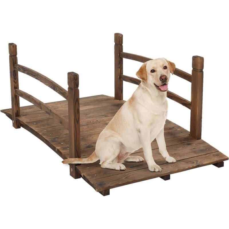 Outdoor 4-Ft Wooden Garden Bridge In Rustic Brown Wood Finish