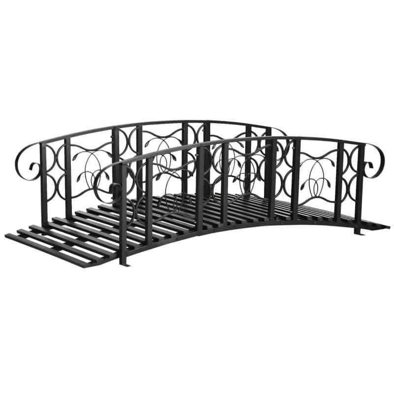 Outdoor Vintage Black Metal Arch 6-Ft Garden Bridge With Side-Rails
