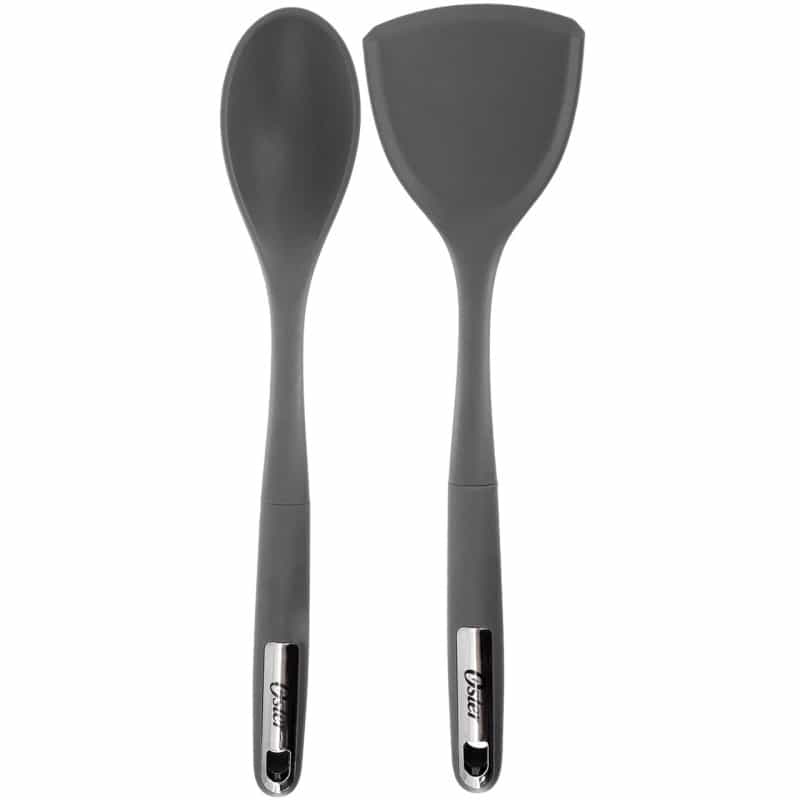 Oster Ridgecrest 2 Piece Silicone Kitchen Tool Serving Spoon And Turner Set In Gray