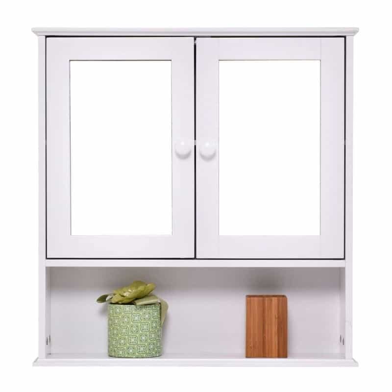 Simple Bathroom Mirror Wall Cabinet In White Wood Finish 23 X 22 Inch