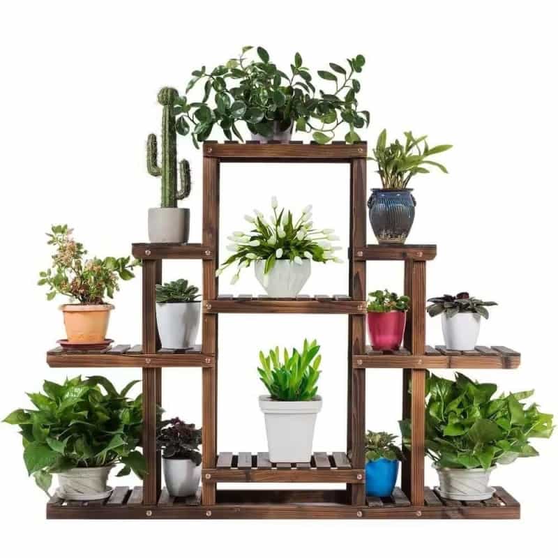 Modern Farmhouse 6-Tier Wooden Bookcase Plant Stand Shelving Unit