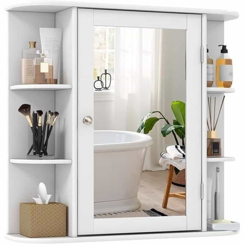 White 26 X 25 Inch Bathroom Wall Mirror Medicine Cabinet With Shelves
