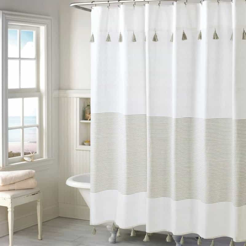 72-Inch Taupe Tan And White Stripes Cotton Shower Curtain