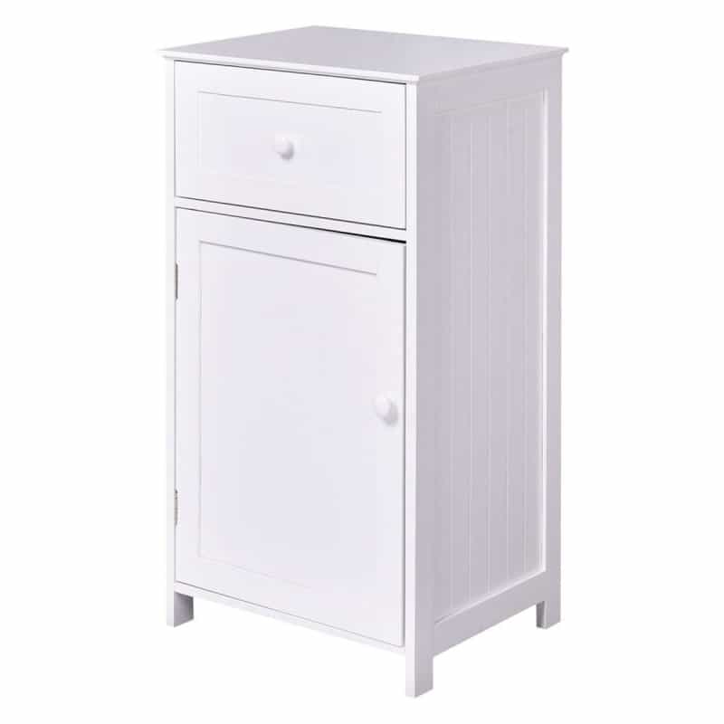 White Wood Bathroom Storage Floor Cabinet With Water Resistant Finish