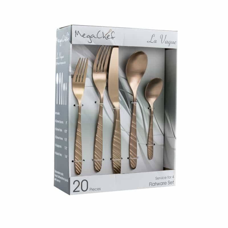 Megachef La Vague 20 Piece Flatware Utensil Set, Stainless Steel Silverware Metal Service For 4 In