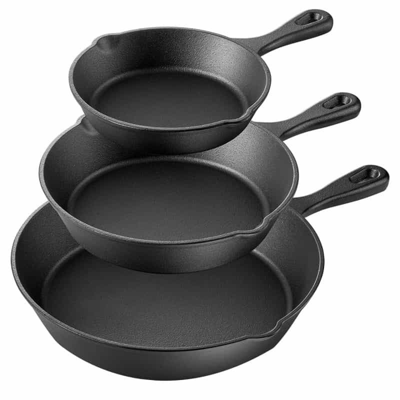 Megachef Pre-Seasoned 3 Piece Cast Iron Skillet Set