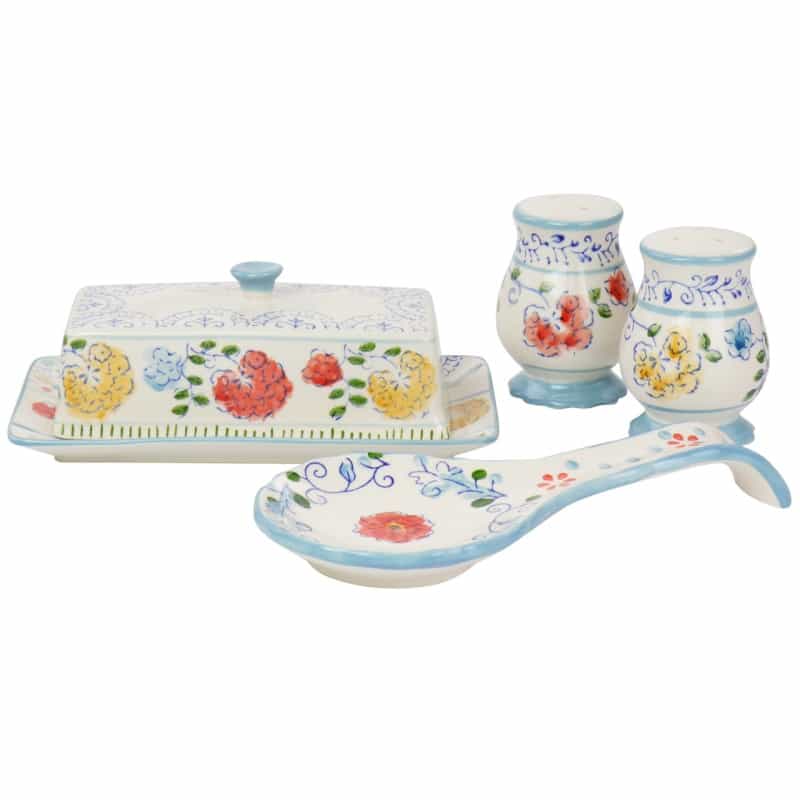 Gibson Elite Anaya 5 Piece Hand Painted Stoneware Table Accessory Set