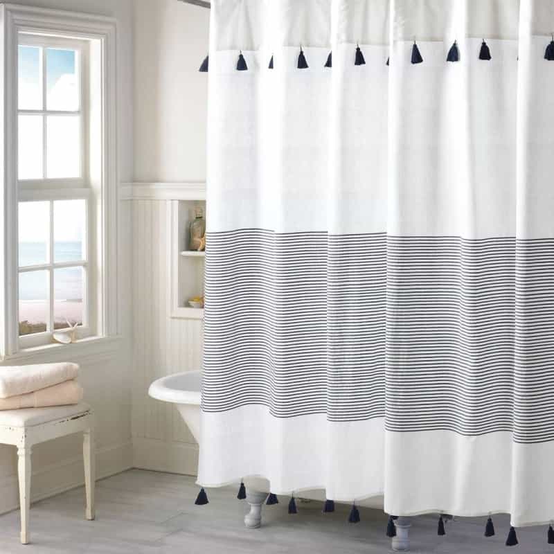 72-Inch Navy And White Stripes Cotton Shower Curtain