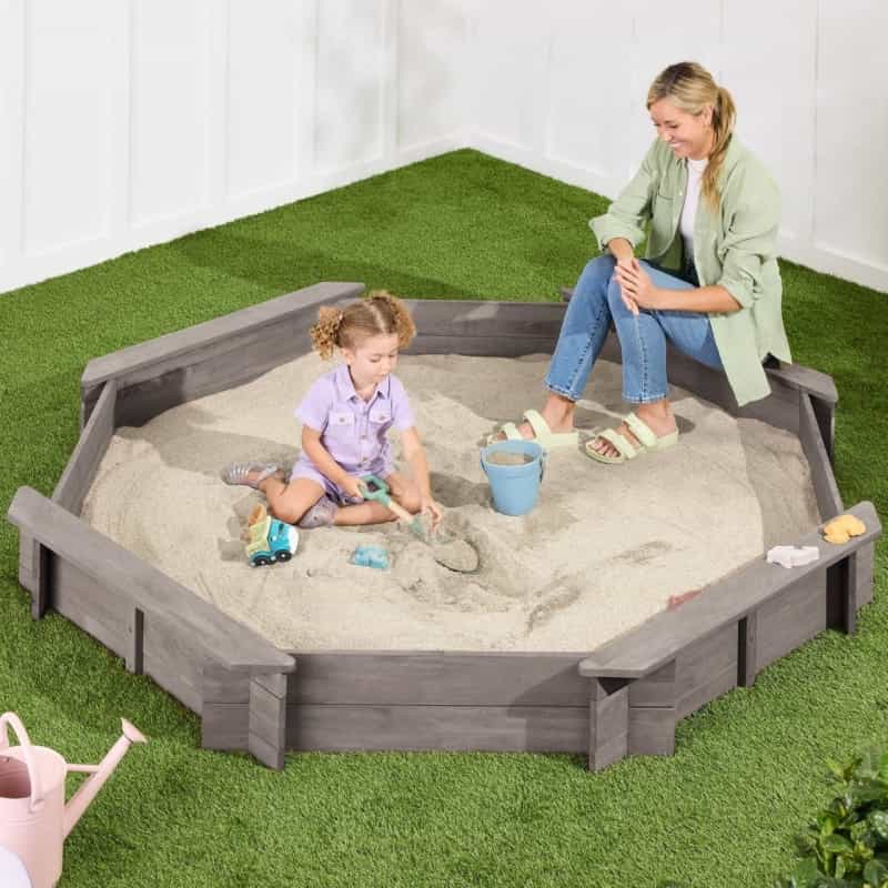 Outdoor Kid's Octagonal Sandbox In Grey Wood Finish