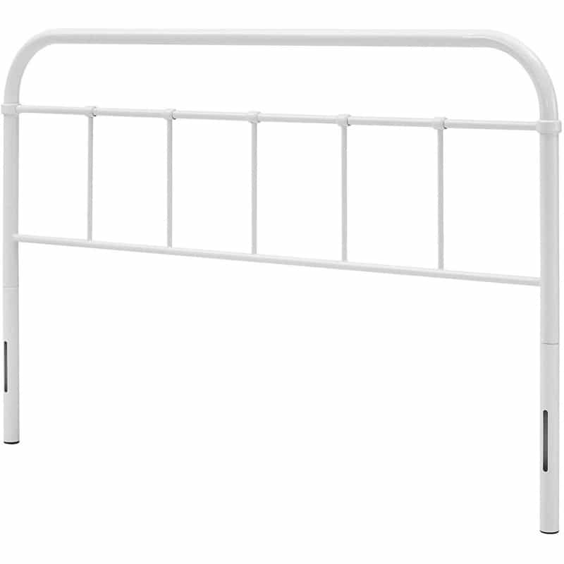 Queen Size Vintage White Metal Headboard With Round Corners