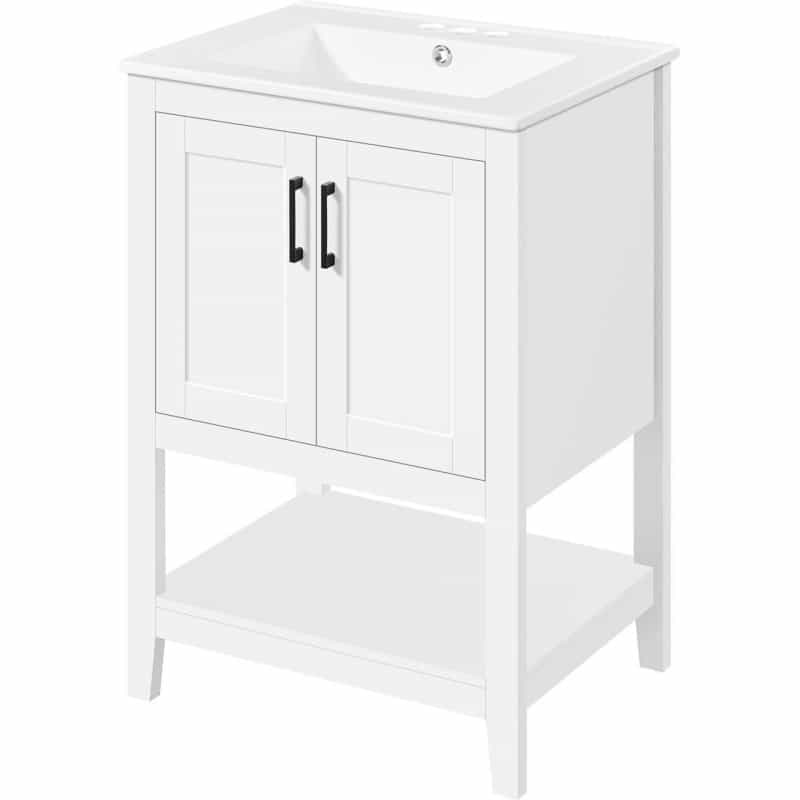 Modern White Wood Bathroom Vanity With White Ceramic Sink