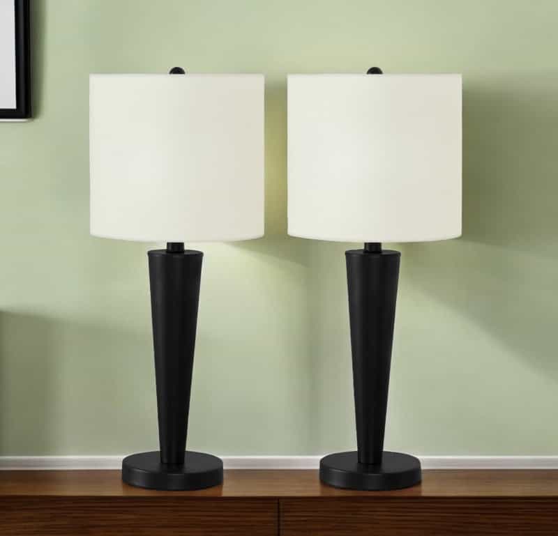 Set Of Two 24" Black Metal Candlestick Usb Table Lamps With Ivory Drum Shade