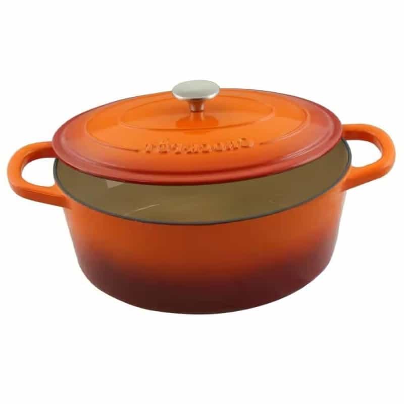7-Quart Enameled Orange Sunburst Cast Iron Dutch Oven With Lid
