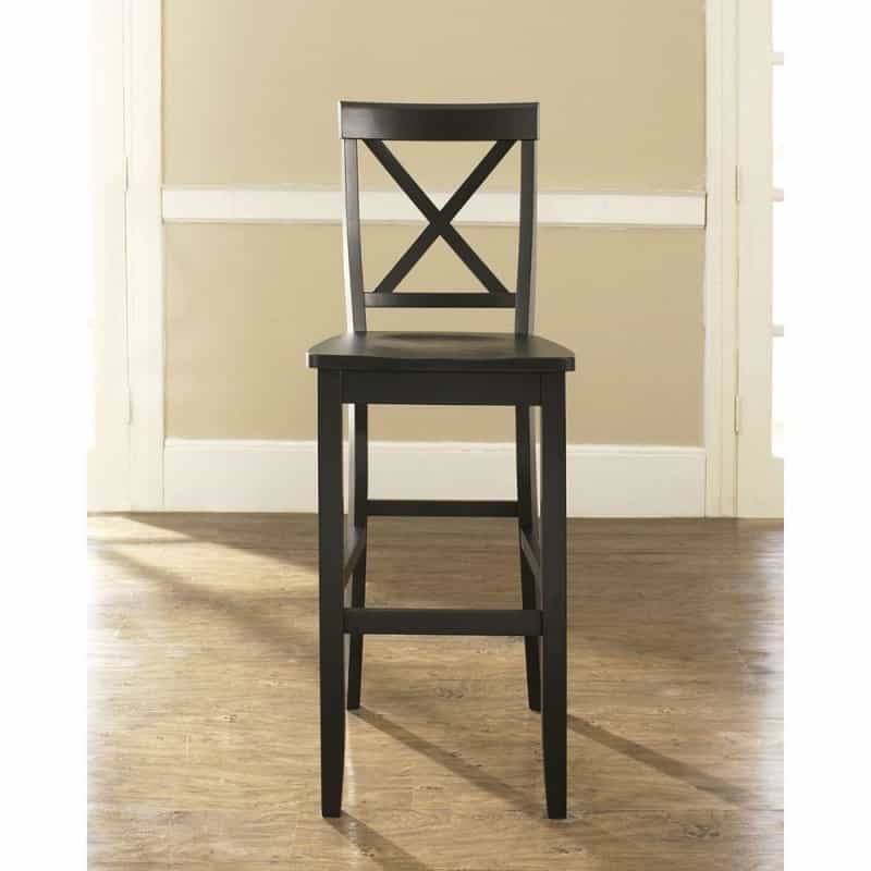 Set Of 2 - X-Back Solid Wood 30-Inch Barstools In Black Finish