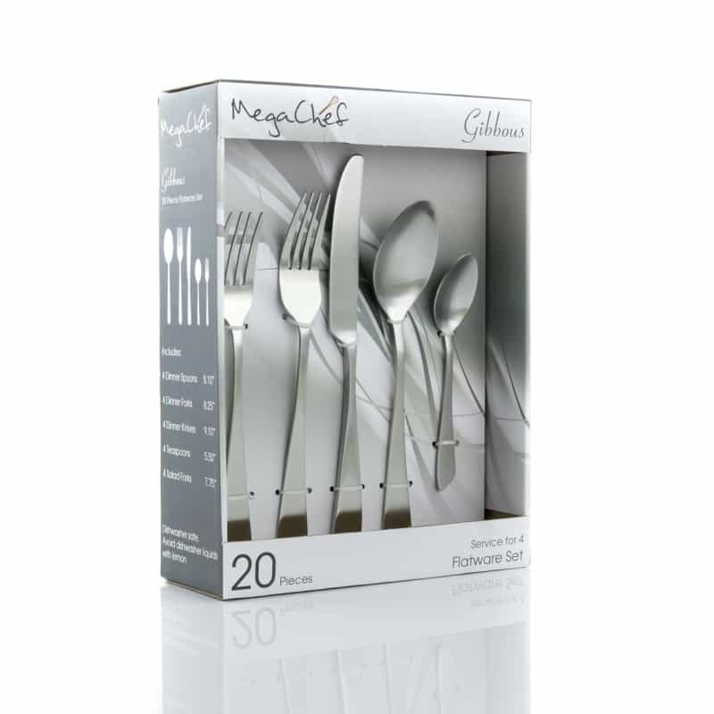 Megachef Gibbous 20 Piece Flatware Utensil Set, Stainless Steel Silverware Metal Service For 4 In m