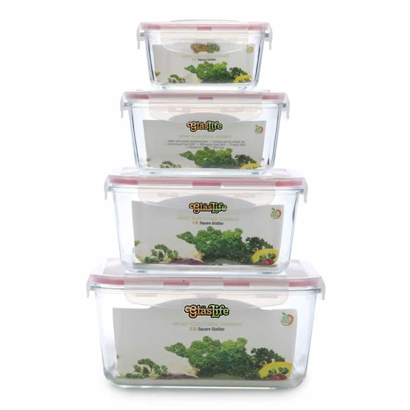 Glaslife® Airtight Square Glass Containers (Set Of 4)