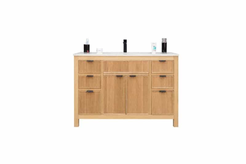 Catalina Natural Oak Wood Freestanding Bathroom Vanity With Black Cabinet Pull - 48" (Assembled) - Natural Oak