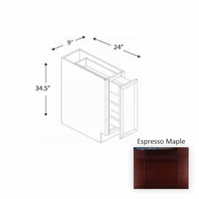 Ess.Sp09 Framed Shaker Classic Espresso Maple Natural Clear Coat Wood Kitchen Base Cabinet - 9" X 34.5" X 24" - Natural Clear Coat