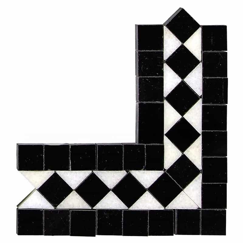 Thassos White Marble Border - Bias Border Corner With Black Dots