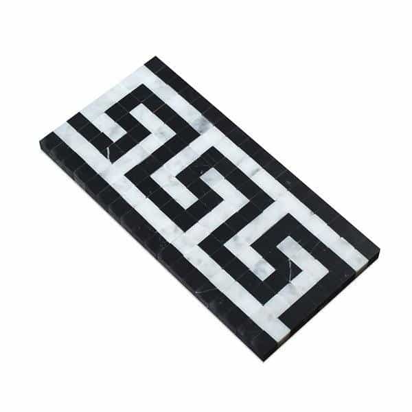 White Carrara Marble Border - 3 1/2" X 7" Greek Key Border With Black