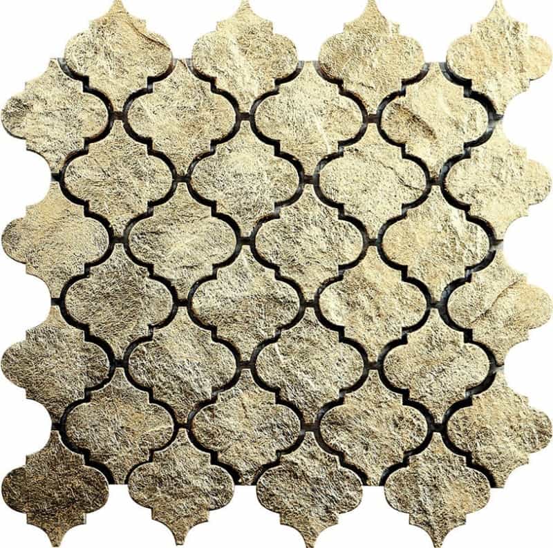 Skalini Line Artistic Stone Burj Gold Resin Mosaic - 2.6" X 2.9" Arabesque - Textured & Foiled